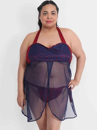 Plus Size Sexy Maroon Babydoll Bikini Dress with Panty for Honeymoon BB33M