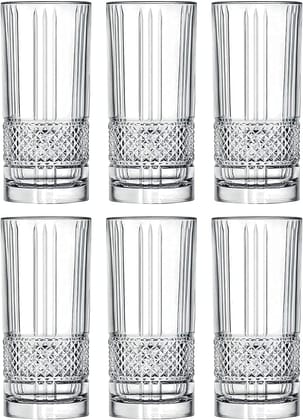 European Premium Crystal Juice and Water Glasses | 280 ML | Long Elegant Drinking Tumbler | Stylish Round Highball Glass for Cocktails, Mocktail (Perfect for Guest) Pack of 6