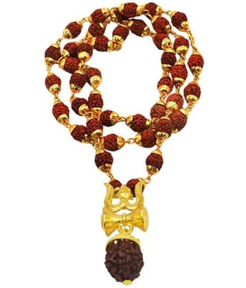 Astrodidi Lord Shiva Rudraksha Trishul Damru Pendant In Panchmukhi Copper Cap Mala