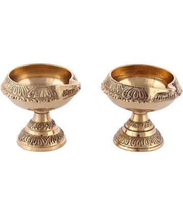 Santosh Brass Diwali Gift Kuber Deepak On Stand Diya Oil Lamp For Puja Home Decor 100% Pure Brass (Set Of 2)