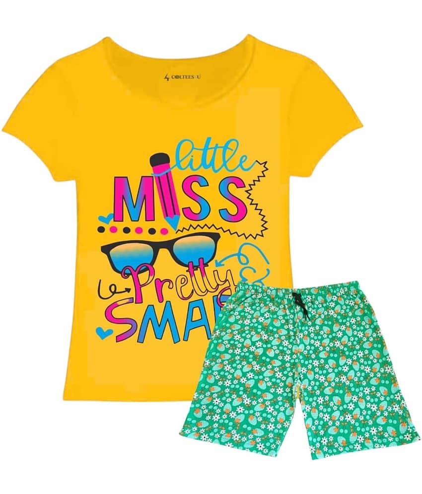 COOLTEES4U Pack of 2 Girls 100% Cotton T-shirt & Shorts ( Yellow )