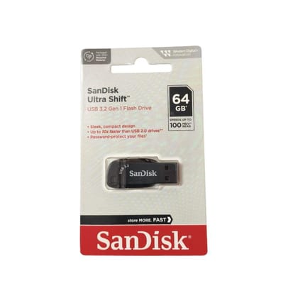 SANDISK | ULTRA SHIFT | USB 3.2 GEN 1 | FLASH DRIVE | 64 GB | UPTO 100MB/S | BLACK SANDISK | ULTRA SHIFT | USB 3.2 GEN 1 | FLASH DRIVE | 64 GB | UPTO 100MB/S | BLACK