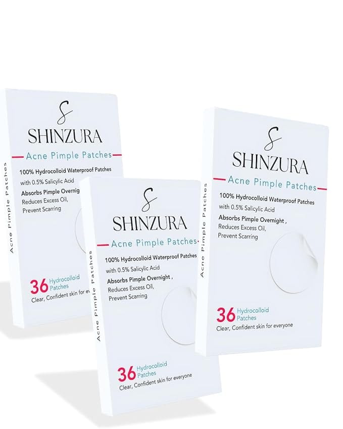 Shinzura Acne Pimple Patches 108 patches - 100% Hydrocolloid & 0.05% Salicylic Acid(pack of 3 - 36 patches)