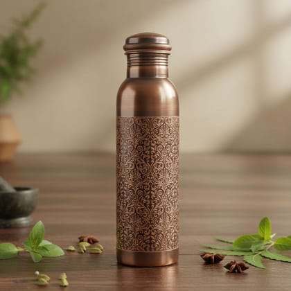 Copper Water Bottle – Handmade Pure Copper Drinking Bottle, Height : 11 Inch (BCMAS195 A)