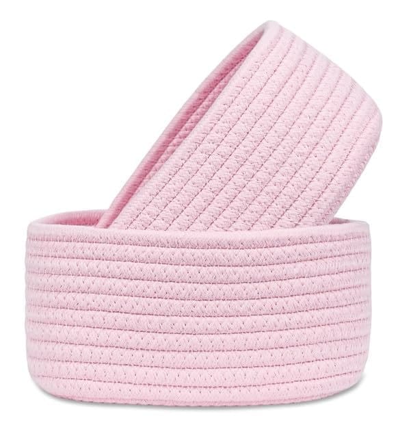 Generic Cotton 8x3 Inch Round 2 Set Bedside Organizer With Out Lid (Pink)-PID66378