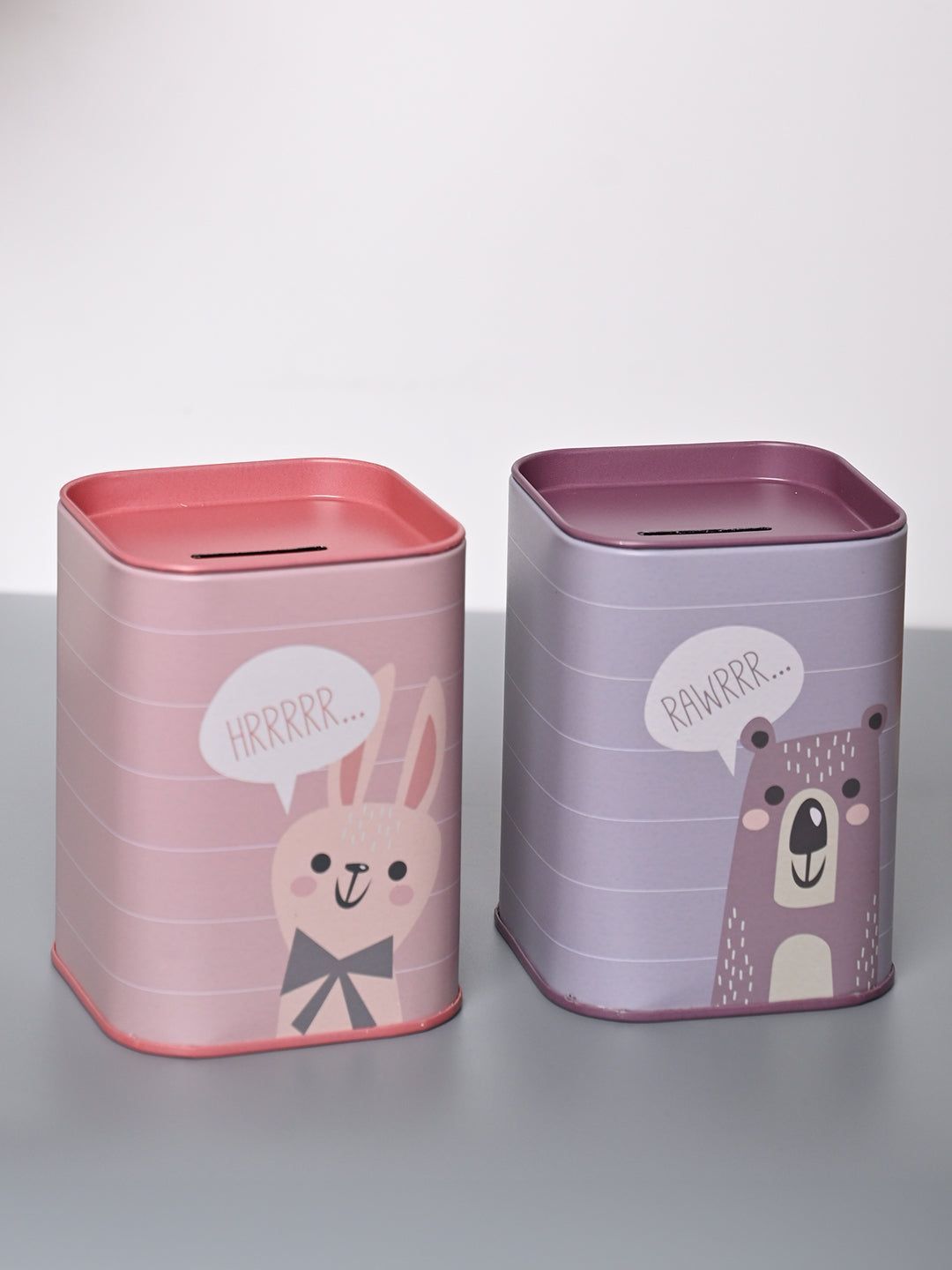 Market99 Money Bank Novelty Toys Set of 2 - Grey & Pink Tin Glossy Finish