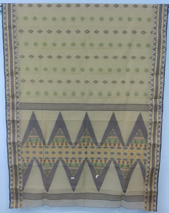 Bengal Beige Geometrical design Cotton Tangail Saree
