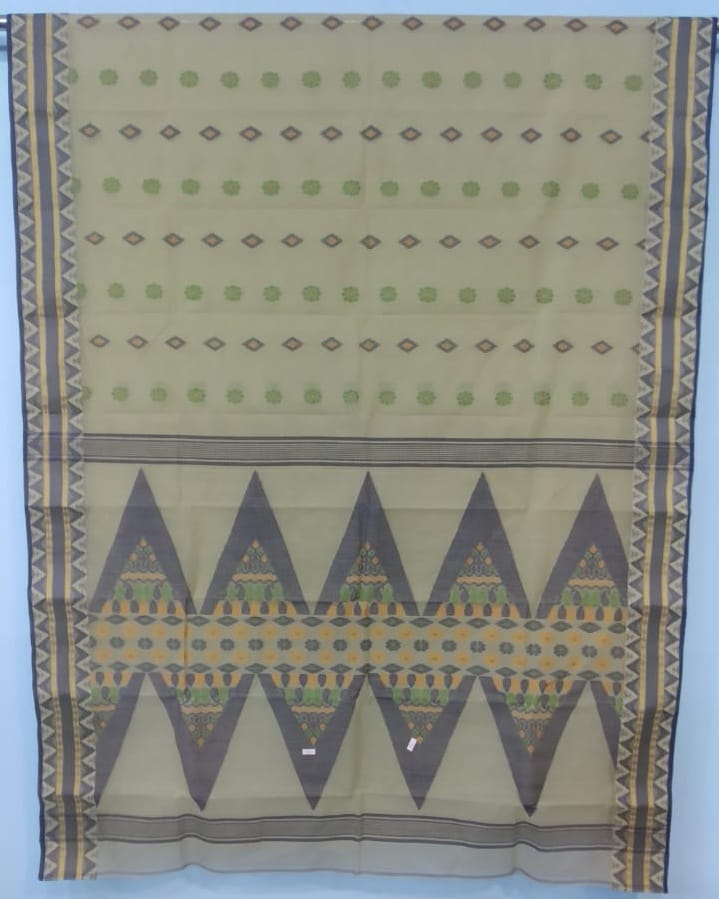 Bengal Beige Geometrical design Cotton Tangail Saree