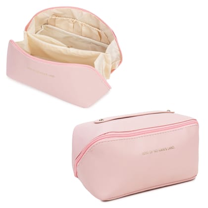 Niwlix Leather Travel Cosmetic Makeup Pouches for Women Travel Organizer Bag Portable Pouch Open Flat Toiletry Bag Make Up Organizer with Divider and Handle (Pink) Niwlix Leather Travel Cosmetic Makeup Pouches for Women Travel Organizer Bag Portable Pouc