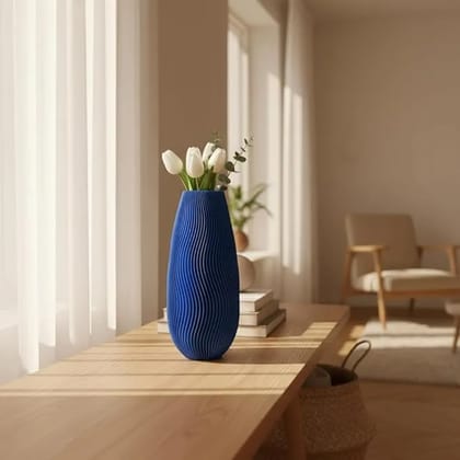 Ribbed Textured Blue Luxurious Vase  18 cm H x 8.3 cm W