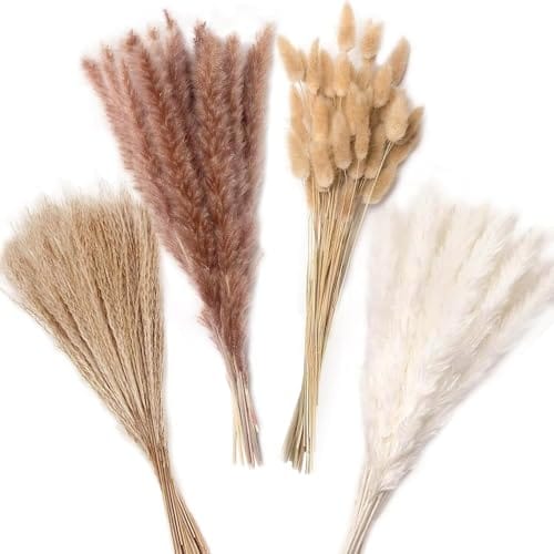 Decor 100 Pcs Set 17inch Natural Dried Pampas Grass,Real Rabbit Bunny Tail,Reed Pampas,Boho Bouquet,Artificial