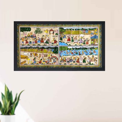 Village Life Patta Tussar Painting Village Life Patta Tussar Painting