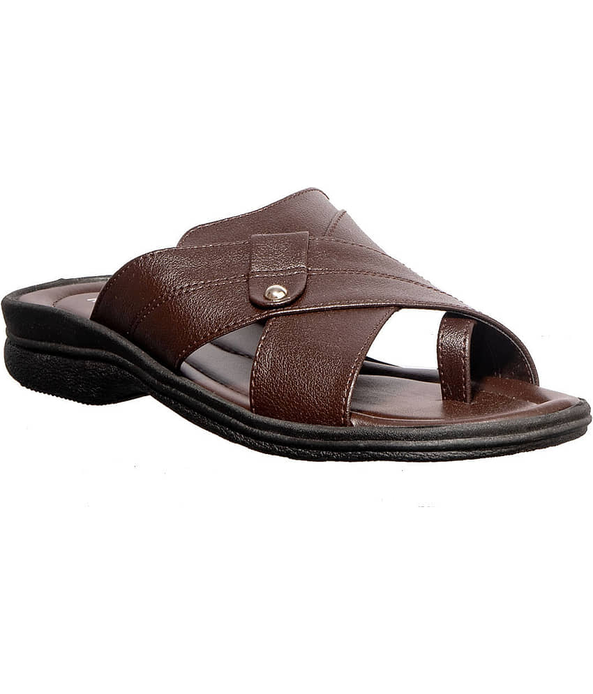 KHADIM Brown Synthetic Leather Sandals