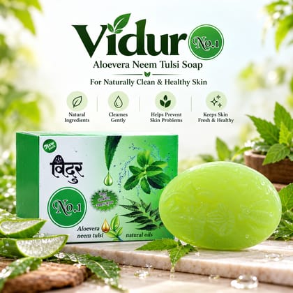Vidur No.1 Aloevera Neem Tulsi Soap – Pack of 1 (100g) | Natural Oils & Vitamin E