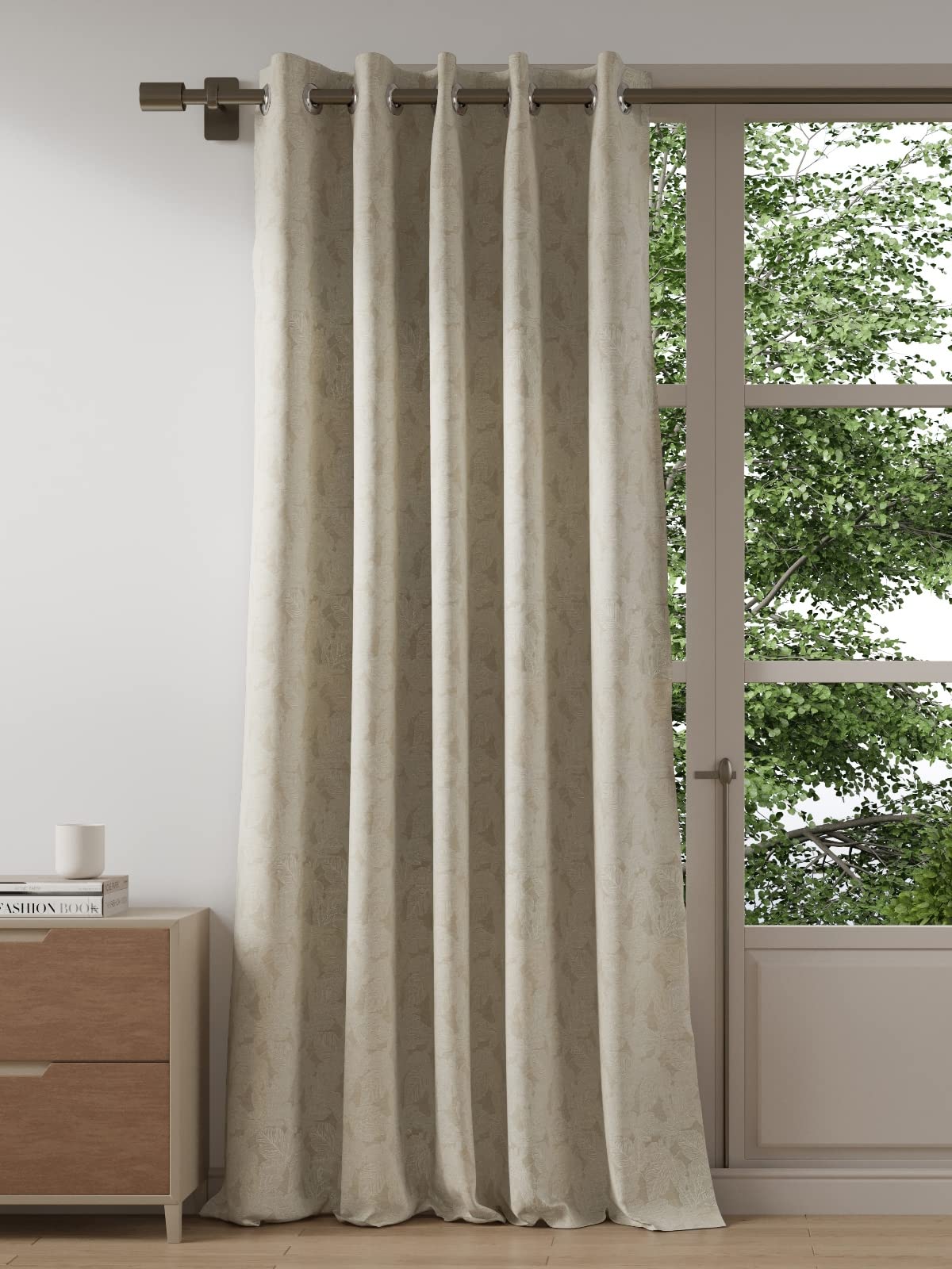 DDECOR - 100% PolyesterLeaves PatternDoor 7 Ft|135 CM X 225 CM| - Silver