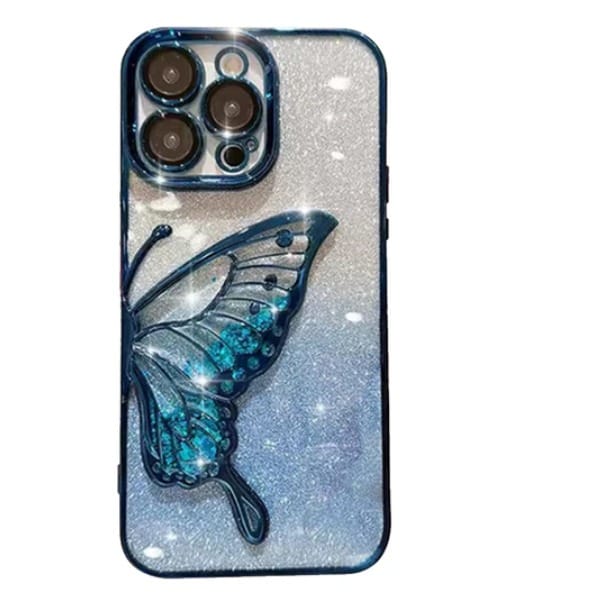 Peacock - Blue Plating 3D TPU Glitter Butterfly iPhone Case iPhone 15