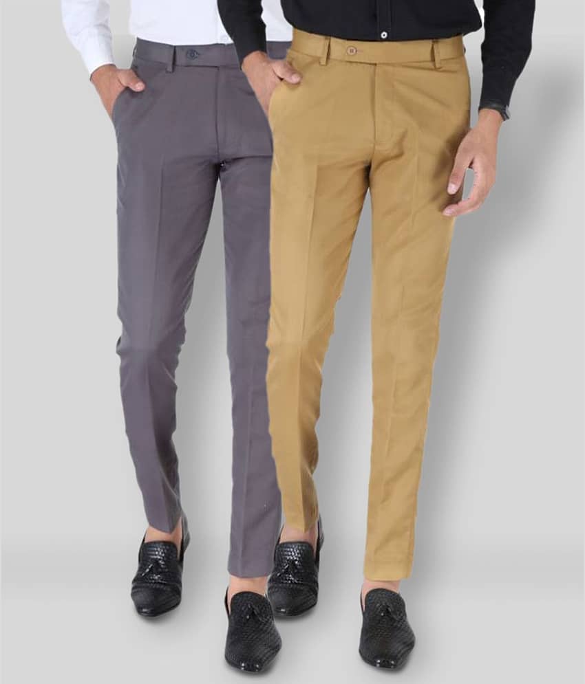 SREY - Grey Polycotton Slim - Fit Men's Chinos ( Pack of 2 )