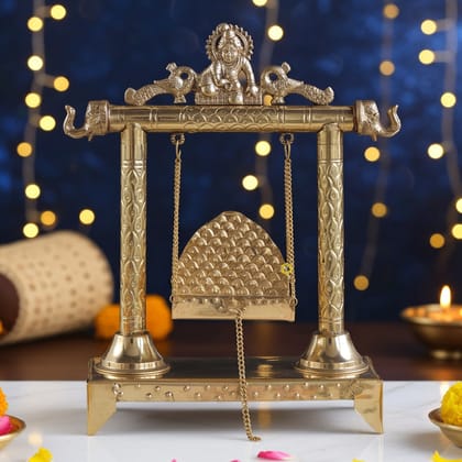 Brass Laddu Gopal Jhula for Home Temple � Puja Swing Showpiece, Height : 15.8 Inch (ASMAS227 C)
