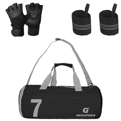 Combo Set of Duffle Canvas Bag with Gloves (Black) (BLK-GLVS-WB-07)