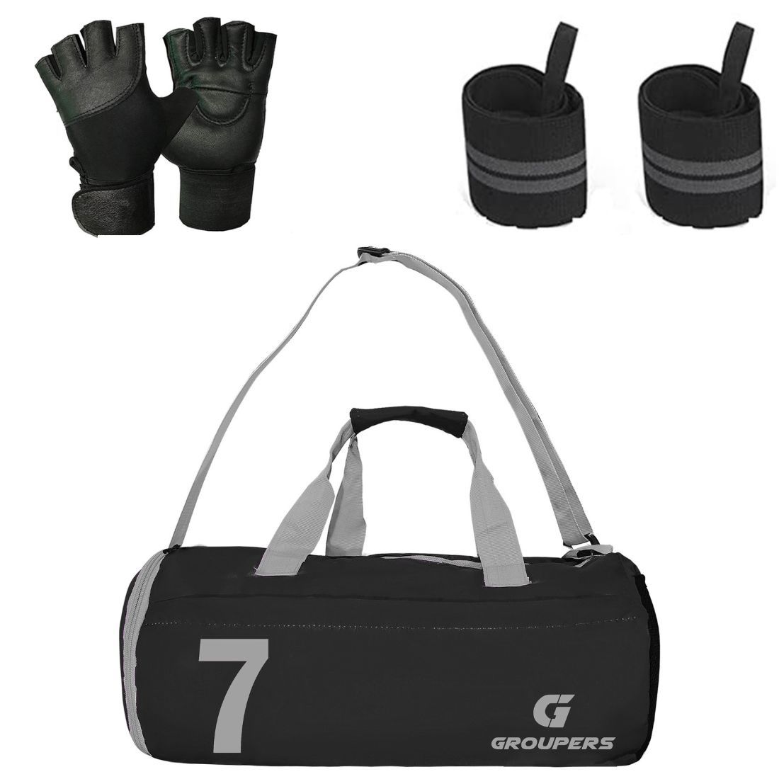 Combo Set of Duffle Canvas Bag with Gloves (Black) (BLK-GLVS-WB-07)