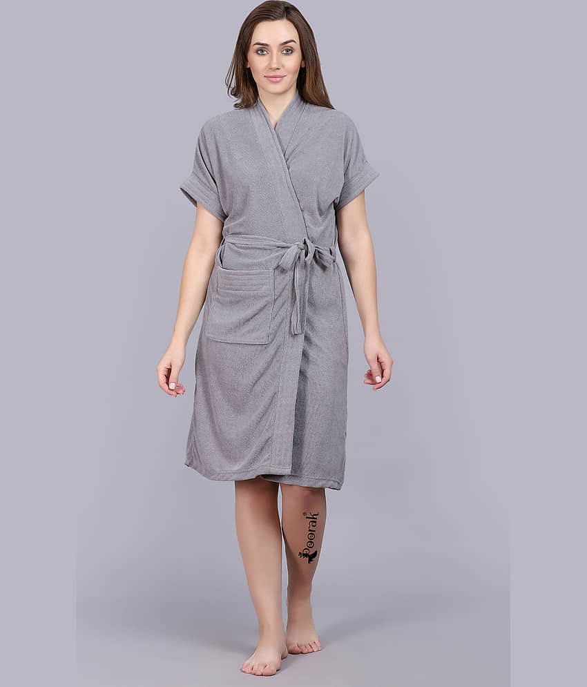 Poorak Grey Free Size Bathrobe ( Pack of 1 )