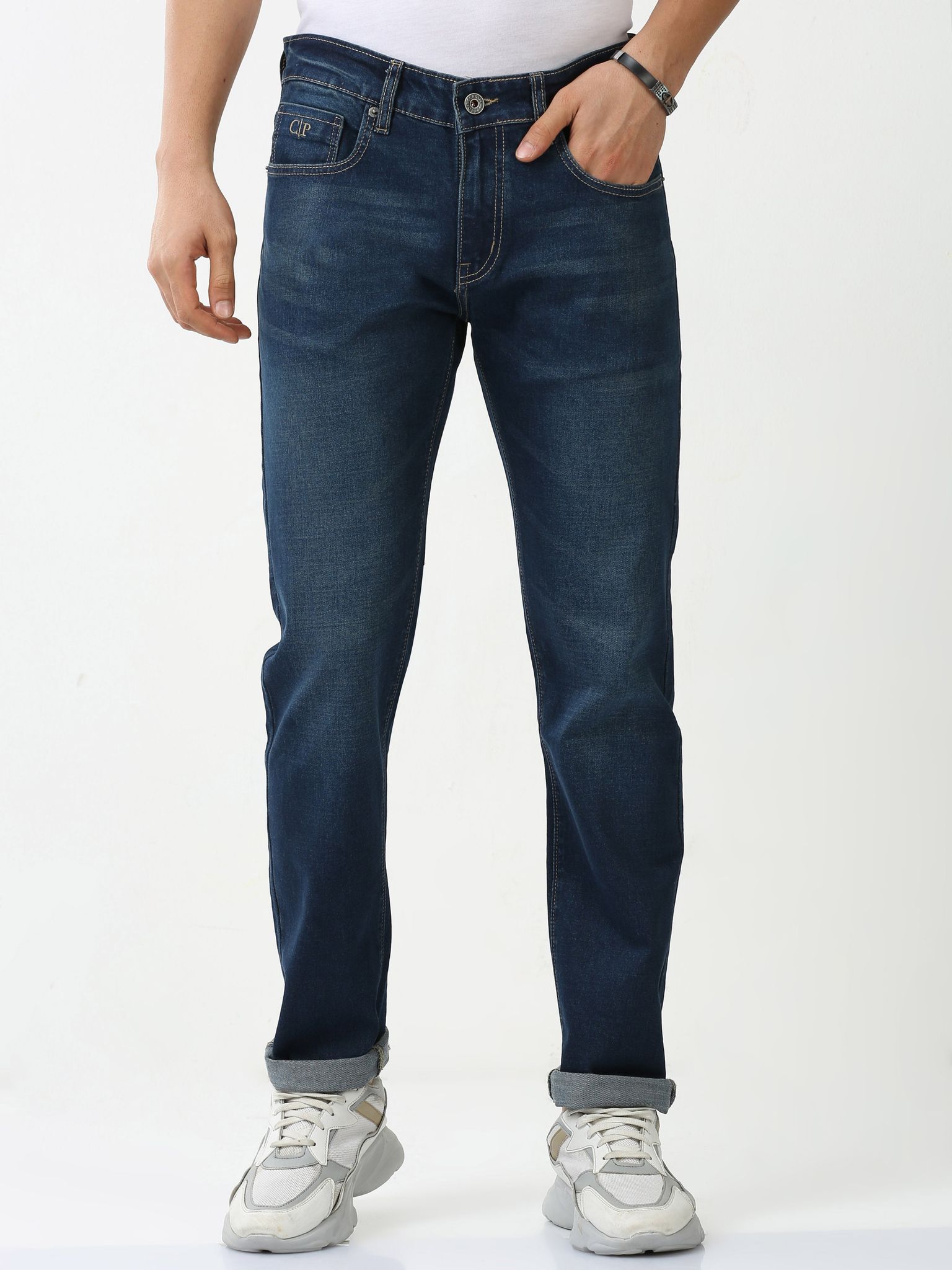 Classic Polo Mens Cotton Slim Fit Solid Navy Blue Color Denim | CPDO2-04 NVY-SF-LY