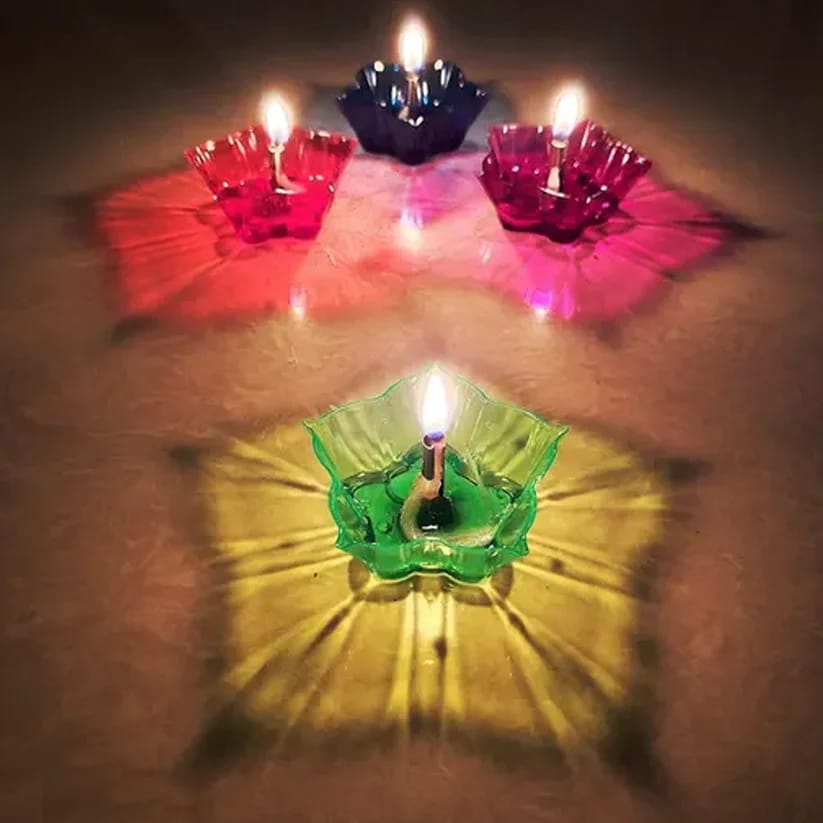 Colorful Reflection Diya Combo Plastic Candle Cup with Multi Shape, Diwali (12 Pcs Set)