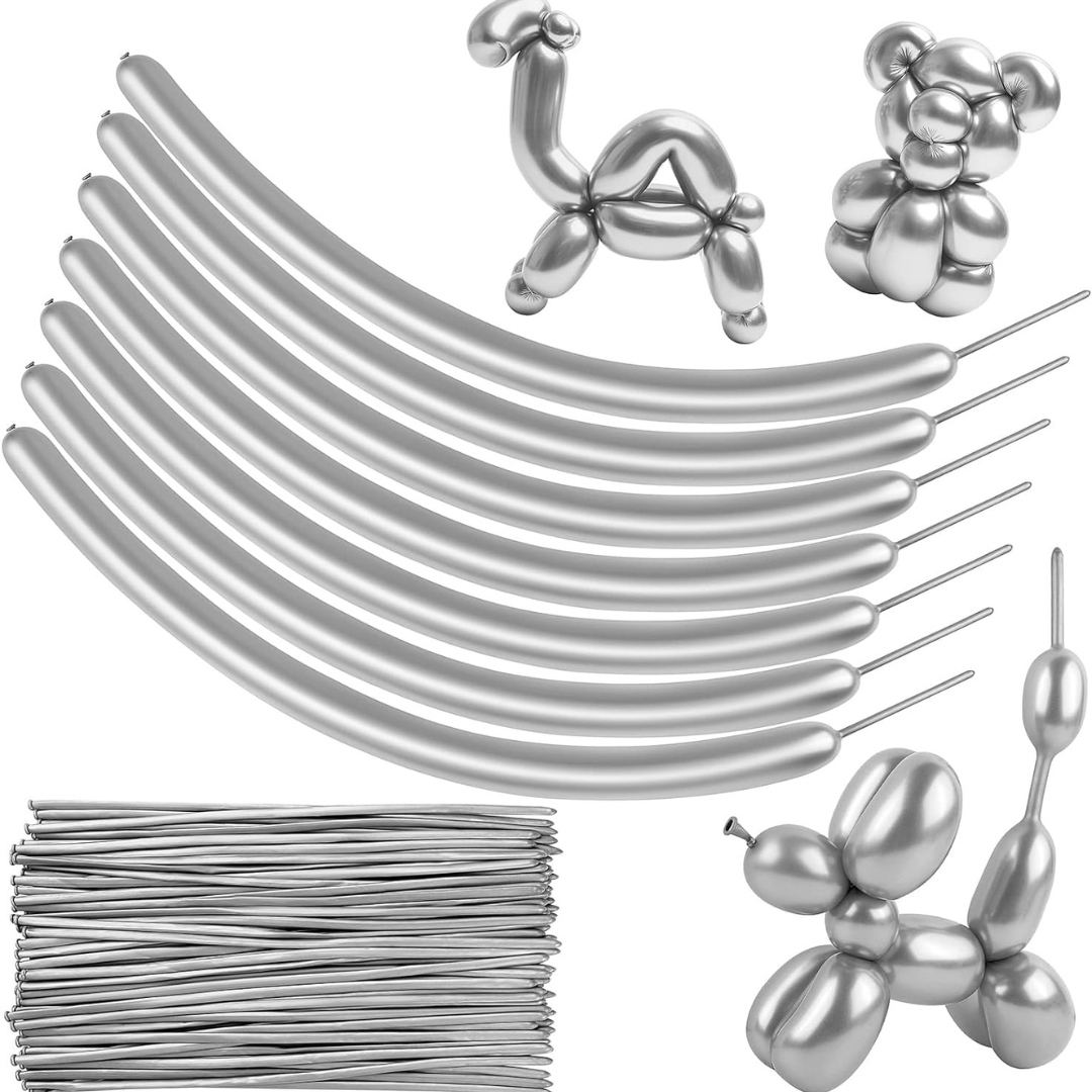 Chrome Silver Shiny Designer Twisting Balloons - 36 inches - Bulk Pack - 50PC