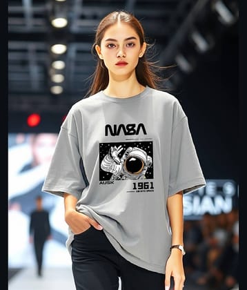 AUSK Women Cotton Blend Printed Oversized Round Neck T-Shirt ( Green )