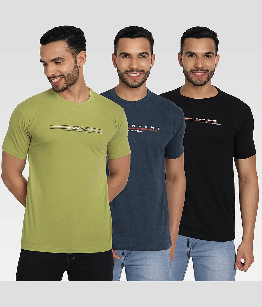 Zeffit Pack of 3 Cotton Blend Regular Fit Men's T-Shirt ( Multicolor )