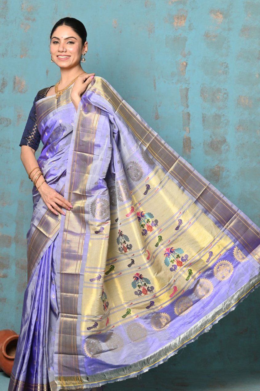 Tyohaar ~ Exclusive Handloom Pure Silk Paithani With Maharani Pallu ~ Lavender