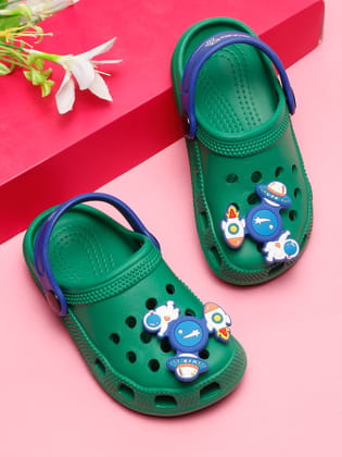 Premium SpaceCraft Clogs With Windmill 3D Jibbetz - Green & Royal Blue (Boys)