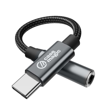 case-magic Type C to 3.5mm Audio Jack Adapter with DAC| Braided USB C to Aux Cable Connector| Hi-Fi Stereo Headphone Converter for iPhone 16/15 Series, Galaxy S25/ S24, iPad Pro, Other Type C Devices Grey