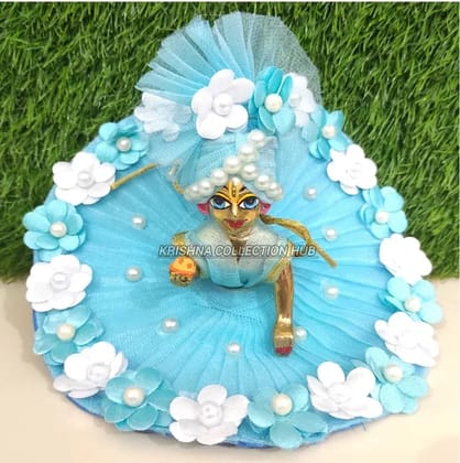 KRISHNA COLLECTION HUB (Size6) Janmashtami Special Laddu Gopal Ji Sky Blue Flower Poshak with Pagdi Dress (Cotton)