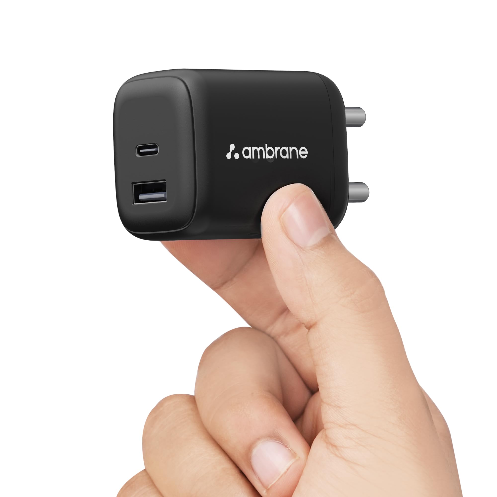 Ambrane 45W Dual Port GaN Charger (USB + Type-C) QC & PD Technology | Super Fast Charging Adapter Compatible with MacBook, Type-C Laptops, iPhone, iPad, Samsung S24/S23/S22/S21,Z Fold/Flip (Black)