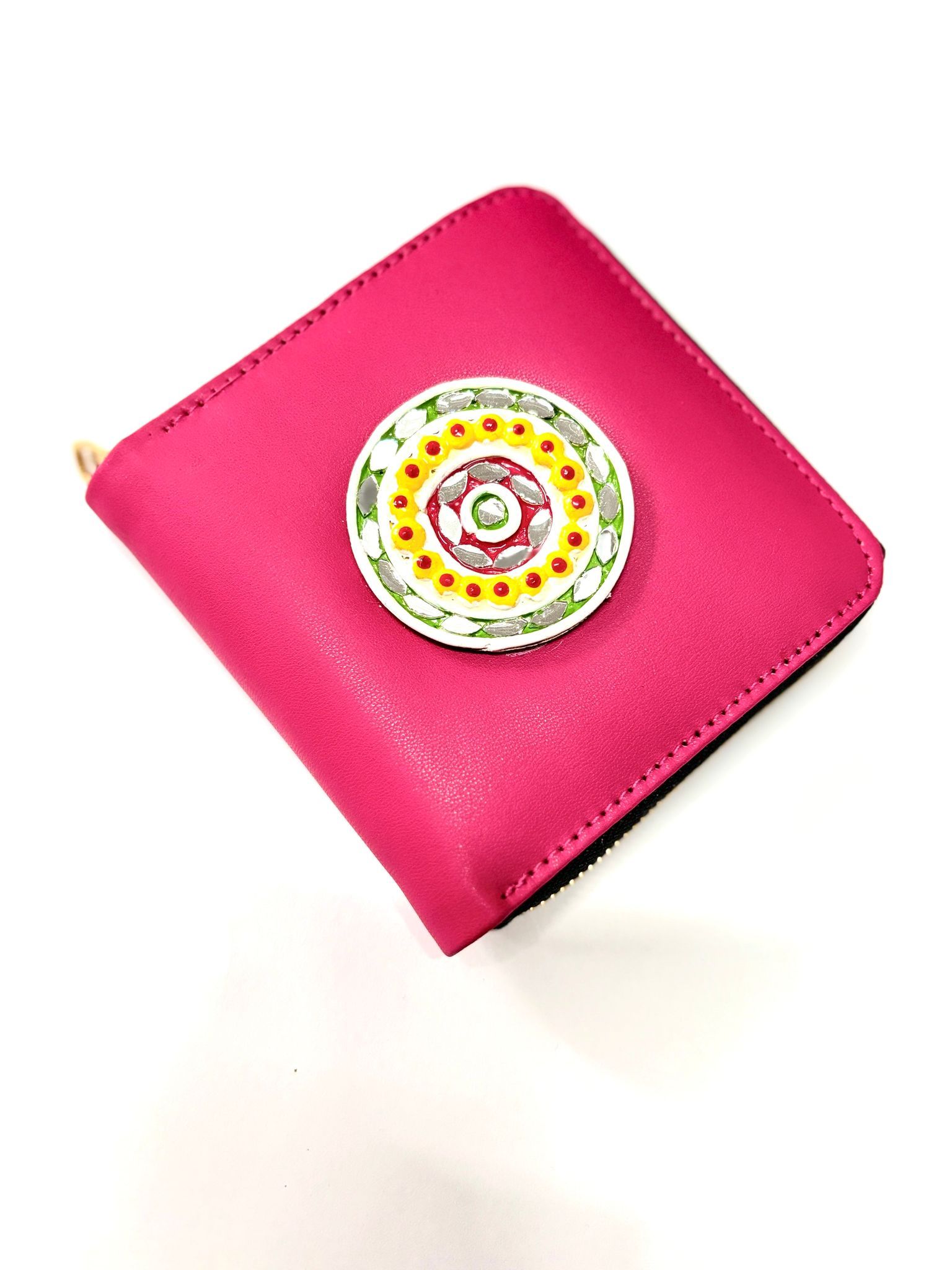 Pink Handcrafted Lippan Art Mini Wallet