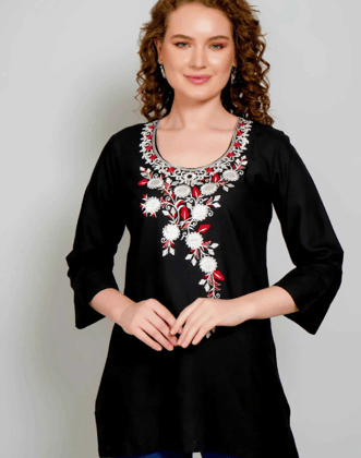 Sufiana Black Tunic for Women - Elegant Chikankari Kurti