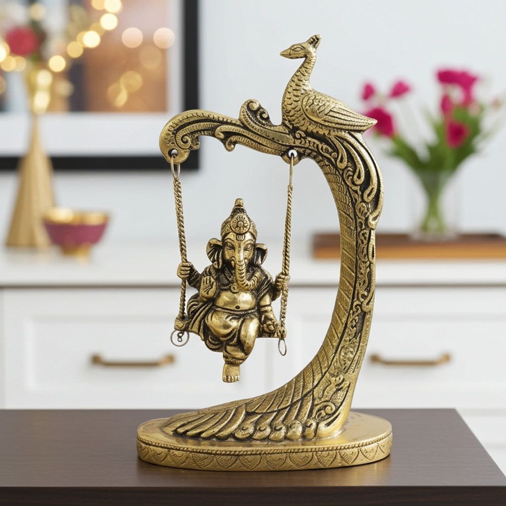 Brass Showpiece Ganesh Jhula God Idol Statue (BSMAS1343 G)