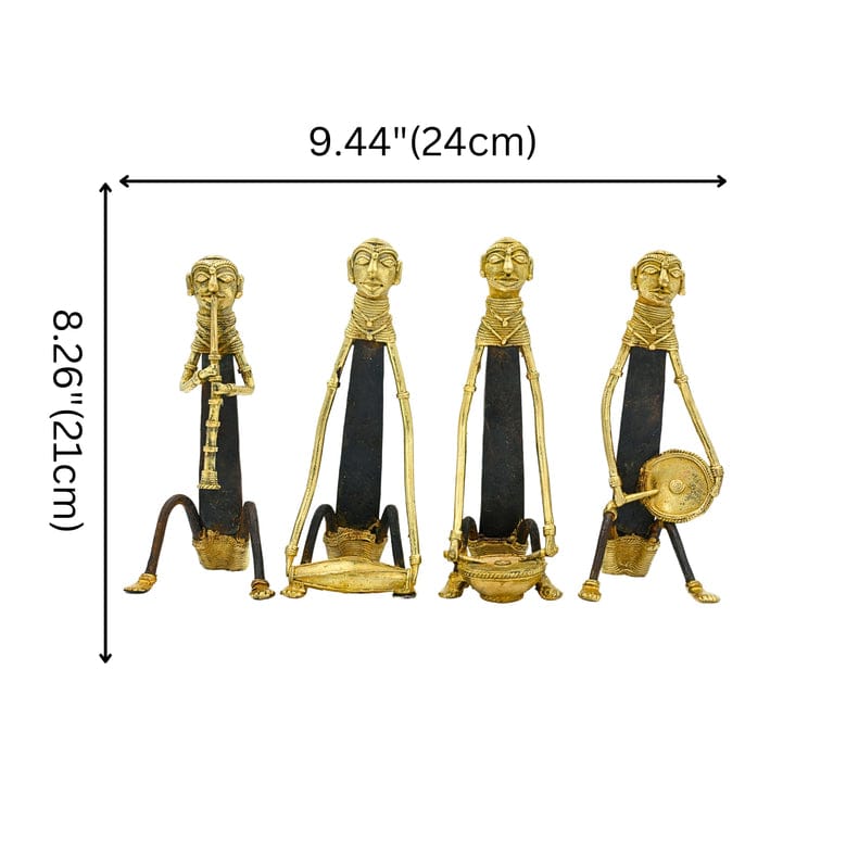 Dhokra Art Tribal Musicians - set of 4 - Golden