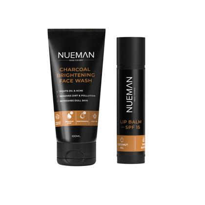 NUEMAN Charcoal Brightening Face Wash (100ml) + Lip Balm with SPF 15 (5g) | Skincare Combo for Men | With Activated Charcoal, 2% Salicylic Acid, Niacinamide, Shea & Cocoa Butter | Acne & Lip Care NUEMAN Charcoal Brightening Face Wash (100ml) + Lip Balm with SPF 15 (5g) | Skincare Combo for Men | With Activated Charcoal, 2% Salicylic Acid, Niacinamide, Shea & Cocoa Butter | Acne & Lip Care