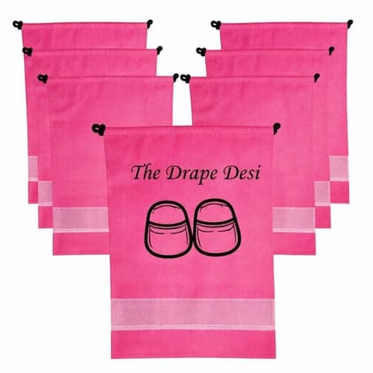 The Drape Desi Transparent Rose Pink Colour Shoe Bag for Travel & Storage – Dustproof Rose Pink Shoe Cover Pouch for Men & Women | Shoe Organizer for Luggage & Wardrobe (Pack of 10)