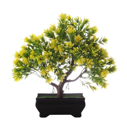 FOLIYAJ Artificial 3 Branched Bonsai Tree with Green Leaves and Yellow Flowers with Pot for Living Room,Indoor/Outdoor Decor,Office and Home Decoration FOLIYAJ Artificial 3 Branched Bonsai Tree with Green Leaves and Yellow Flowers with Pot for Living Room,Indoor/Outdoor Decor,Office and Home Decoration
