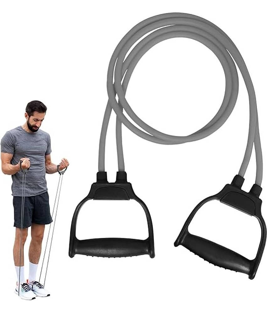 Double Toning Resistance Tube Pull Rope Elastic Rubber Exercise Band for Stretching, Workout, Home Gym and Toning with Heavy Quality D Shaped Handles, Pack of 1