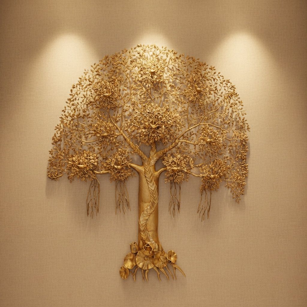 Brass Kalpavriksha Tree Wall Decor | Spiritual Home Decoration, Height : 72 Inch (BSMAS1569 Y)
