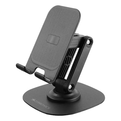 ZEBRONICS MTS200, Foldable Mobile Holder, Upto 9.6 inches, 360 Rotatable, Stepless Multi Angle Adjustment, Anti-Skid Base & Resting pad, Lightweight & Handy, Compatible with Mobile & Tablet (Black)