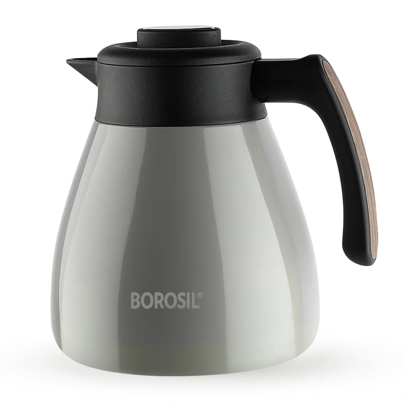 Borosil Stainless Steel Teapot Birch | 1500ml Teapot with Handle | Double Wall Vacuum Insulated Thermosteel Carafe