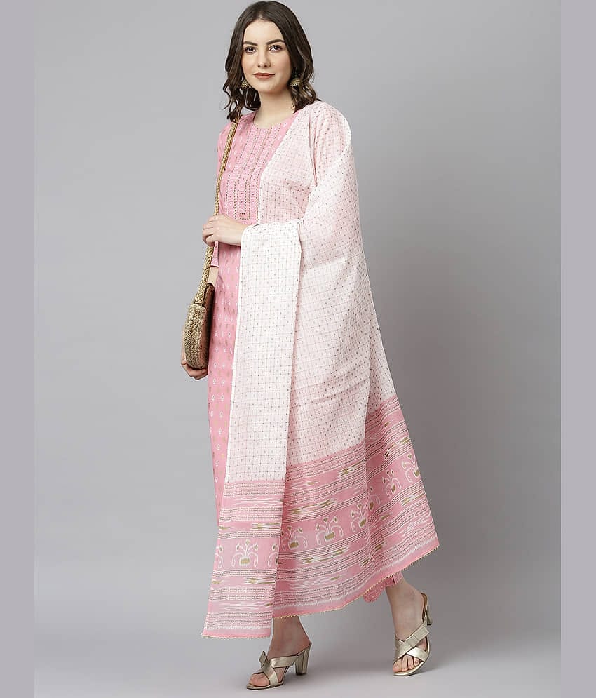 Janasya Pink Cotton Kurti With Pants - Stitched Suit