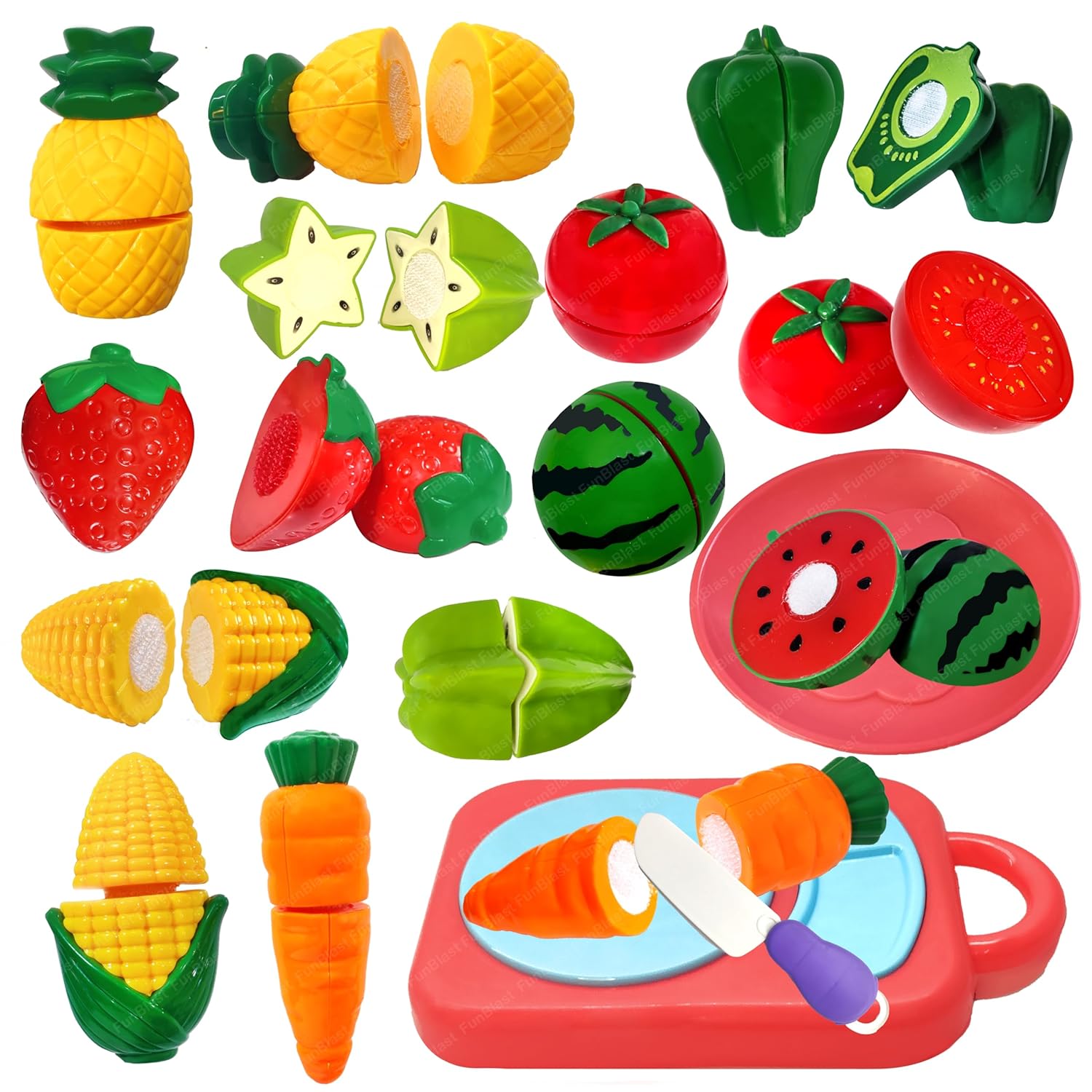 FunBlast Fruits and Vegetables Play Set Toys - 11 Pcs Realistic Sliceable Cutting Fruits and Vegetable Pretend Play Kitchen Toys for Kids, Play Food Toys...