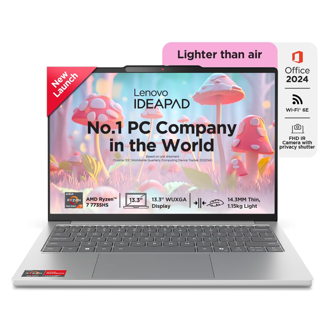Lenovo IdeaPad Slim 5 Ryzen 7 7735HS (16GB RAM/512GB SSD/Integrated AMD Radeon 680M Graphics/WUXGA IPS Display/13.3" (33.7cm)/Windows 11/Office Home 2024/Backlit KB/Grey/1.15Kg), 83J2000HIN Laptop Lenovo IdeaPad Slim 5 Ryzen 7 7735HS (16GB RAM/512GB SSD/