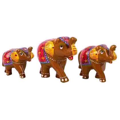 DreamKraft Paper Mache Elephant Showpiece (Set of 3, Yellow)